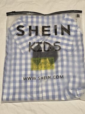 SHEIN Kids Blue & White Gingham Shirt